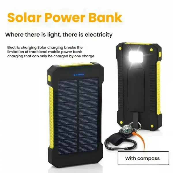 Outdoor camping waterproof solar mobile power bank 4000-10000mAh wireless charging treasure earthquake disaster emergency with compass - Image 2