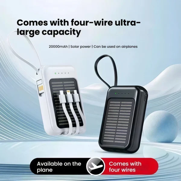 Mini solar powered LED light 4-wire outdoor charger 20000 mAh large capacity mobile power bank - Image 3