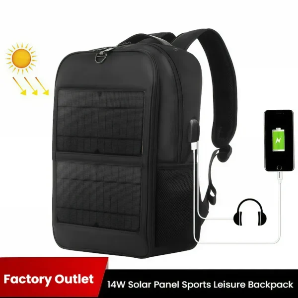 2025 New Men's Bag Water-Repellent Nylon Solar 14W Charging Backpack Travel Outdoor Sports Backpack Leisure Mountaineering Bag - Image 2