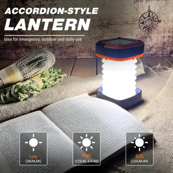 Foldable Solar & USB Charging Camping Lantern,Christmas Mini Collapsible Waterproof Hanging Light, Power Bank for Indoor Outdoor Camping Use - Image 3
