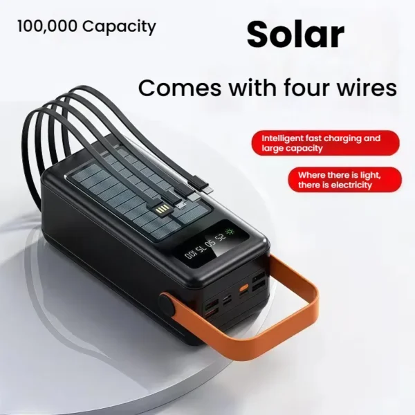 100000mAh Solar Camping Lantern & Power Bank - Waterproof LED Light with 4-in-1 Cables, Fast Charging, Portable for Outdoor, Emergency, Hiking (50000/80000/120000mAh Options) - Image 2