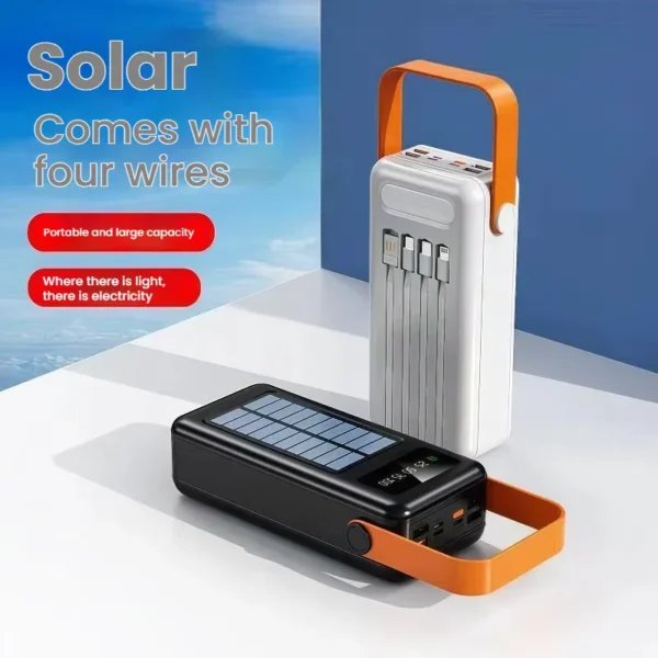 100000mAh Solar Camping Lantern & Power Bank - Waterproof LED Light with 4-in-1 Cables, Fast Charging, Portable for Outdoor, Emergency, Hiking (50000/80000/120000mAh Options) - Image 3