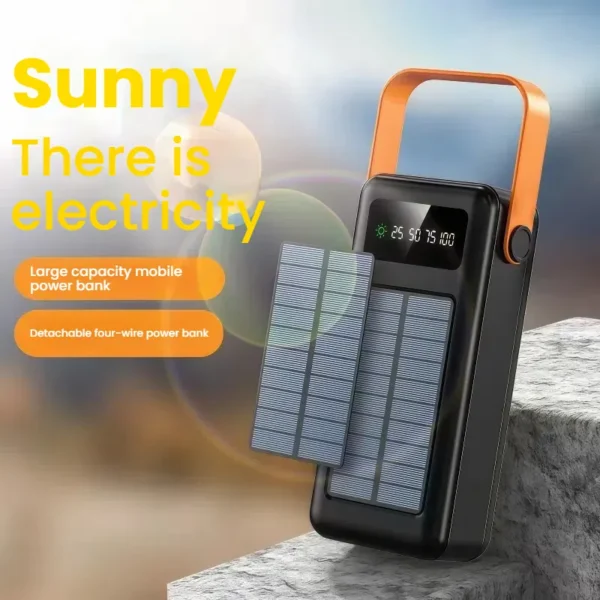 100000mAh Solar Camping Lantern & Power Bank - Waterproof LED Light with 4-in-1 Cables, Fast Charging, Portable for Outdoor, Emergency, Hiking (50000/80000/120000mAh Options) - Image 4