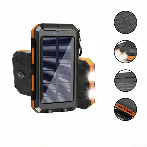 20000mAh Solar Power Bank Charger Power Bank Summer Autumn Gift, Dual USB Output Port Multi Charger Power Bank with Flashlight, Portable Wireless Car Charger, Solar Power Bank Charger for iPhone, Travel Gadgets, Electronic Accessories
