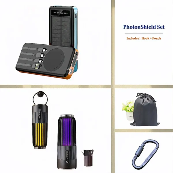 Outdoor Survival Combo: Solar Power Bank + Mosquito Zapper | Free Hanging Hook & Storage Bag